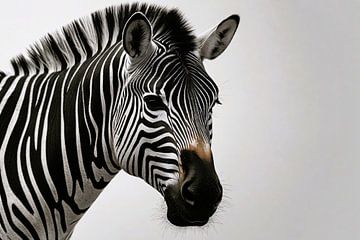Minimalistisches Zebra-Porträt in Monochrom von De Muurdecoratie