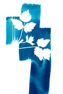 Blauwe abstracte frambozenblad lijnen van Lies Praet