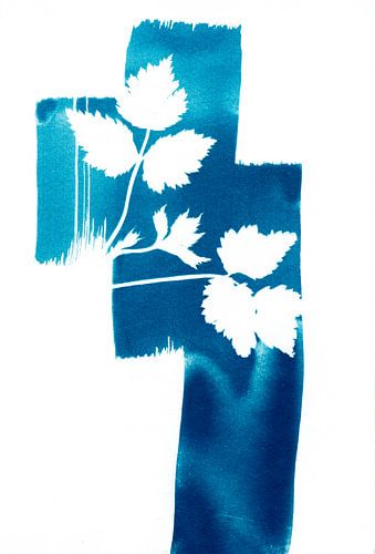 Blue abstract raspberry leaf lines