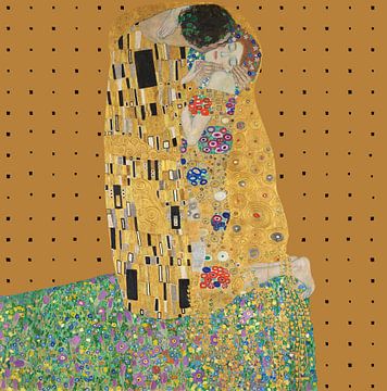 Geïnspireerd op de Kus van Gustav Klimt, in goud met geometrisch patroon