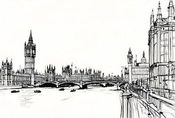 London Dreamscape - Minimalistische Federzeichnung