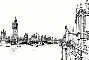 London Dreamscape - Minimalistische Pen Tekening van Igniferae