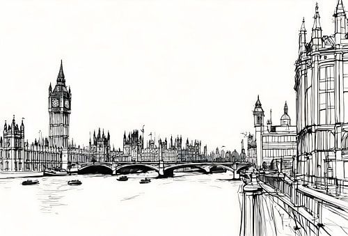 London Dreamscape - Minimalist Pen Drawing