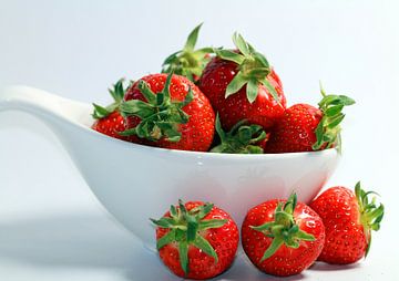 Strawberries in a white bowl by Roswitha Lorz