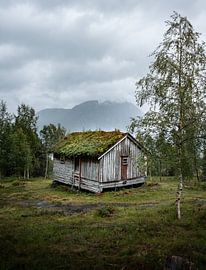 Berghütte in Norwegen an einem regnerischen Tag von Elles van der Veen