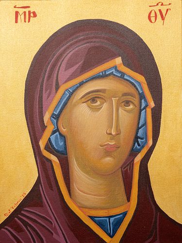 Mother of Tenderness – Virgin Mary (Icon Style Painting) by Piret Victoria Ribas Art & Photography