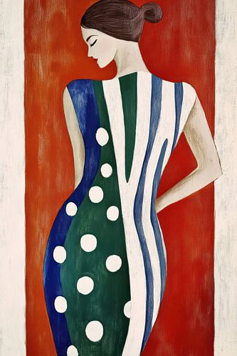 Gestippelde en gestreepte jurk