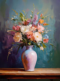 Stillleben mit einem bunten Feldblumenstrauß in einer Vase von STUDIO ARTSY