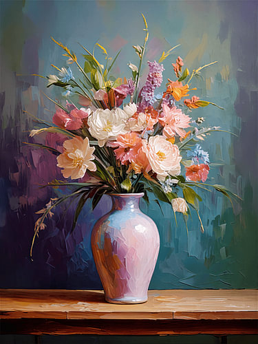 Still life of a colourful wildflower bouquet in a vase