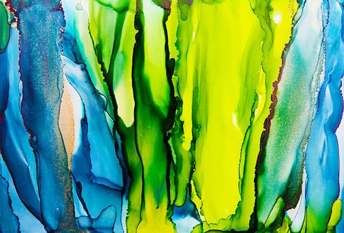 Abstract lijnenspel in blauw en groen