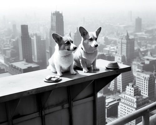 Rooftop lunch voor twee Corgi's in New York