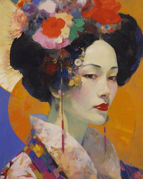 Portrait coloré d'une geisha ; sur Studio Allee