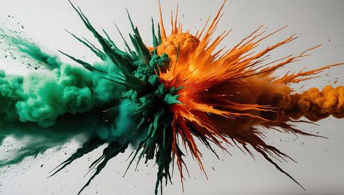 Une énergie chromatique turquoise-orange en mouvement abstrait