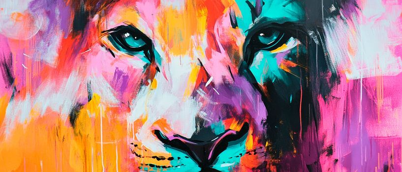 Colourful lion portrait in accentuated style by Poster Art Shop