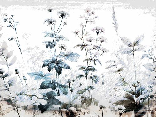 Modern en abstract Japandi Botany Monochrome