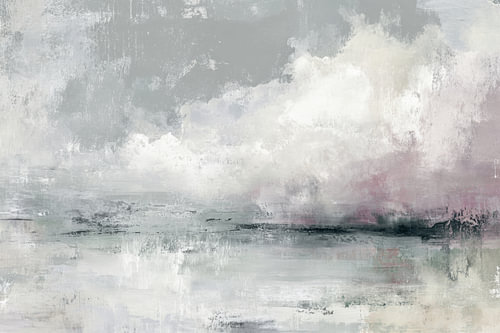 Grau-rosa abstraktes Gemälde – Ruhiger See