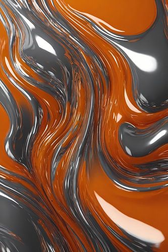 Energieke Abstractie in Oranje en Zilver