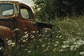Old rusty truck in flowers by Art & Soul Creations
