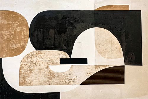 Abstracte Harmonie in Zwart, Beige en Goud