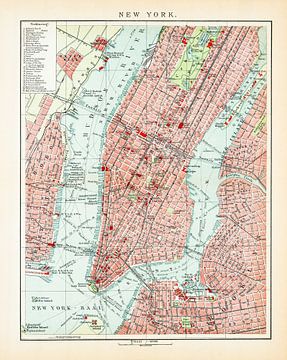 Vintage plattegrond New York City ca. 1900 van Studio Wunderkammer