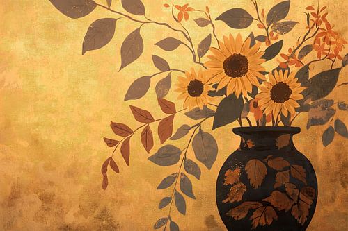 sunflower vase | Golden Vase Flowers by Eye catching paintings