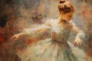 Impressionistische Ballerina Oranje van ARTEO Schilderijen