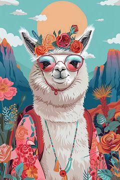 Cute alpaca with flowers by haroulita