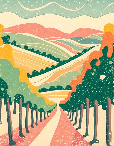 Wijngaarden in de Loire in abstracte stijl