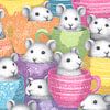 De mignons petits souris dans des tasses à thé colorées sur Pixelbull Design