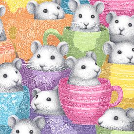 Schattige muisjes in kleurrijke theekopjes van Pixelbull Design