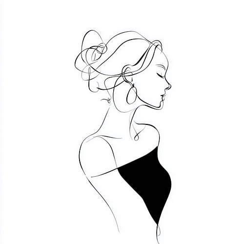 Vrouw met oorbel in elegante lijn tekening