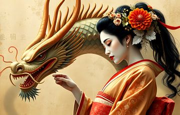 Geisha met draak van Egon Zitter