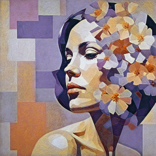Abstrakte Frau mit Blumen von Jan Bouma