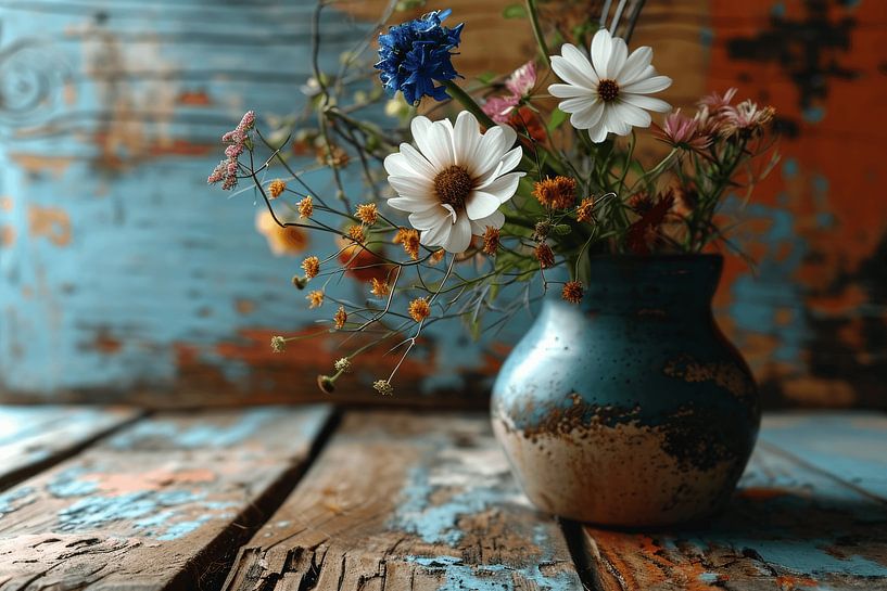 Kleurrijk en modern stilleven met bloemen van Studio Allee