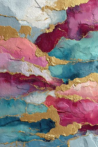 Abstracte kunst met luxe uitstraling - kleurrijk schilderij met goudaccenten