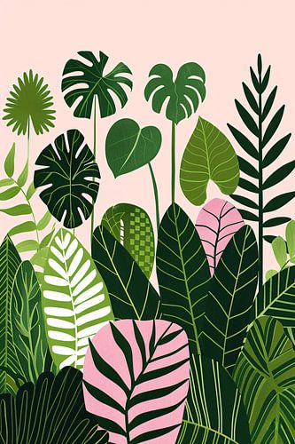 Kleurrijke digitale kunst van bladeren en planten