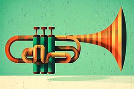 Trompete in farbenfrohem, geometrischem Stil von Imperial Art House