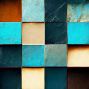 Komposition von Küstenfarben in Aqua, Blau und Braun