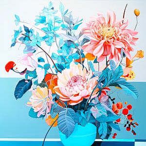 Nature morte, bouquet de fleurs dans un vase sur Vlindertuin Art
