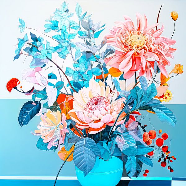 Nature morte, bouquet de fleurs dans un vase par Vlindertuin-Art