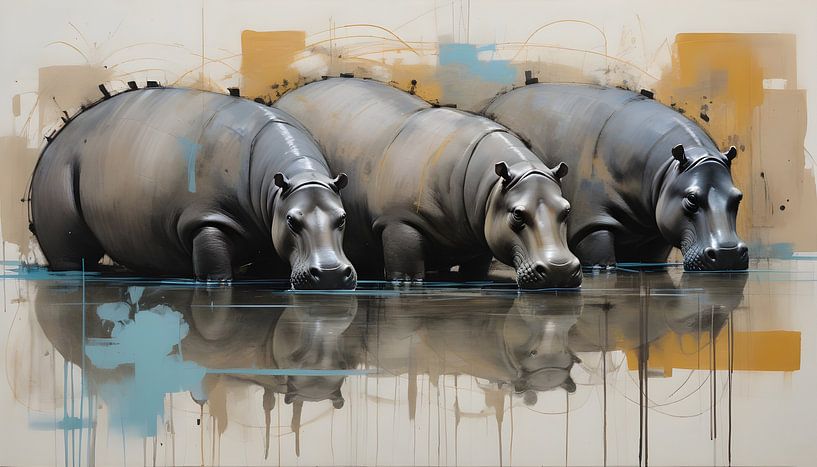 Safari sketch with hippos on the riverbank by Wolfsee