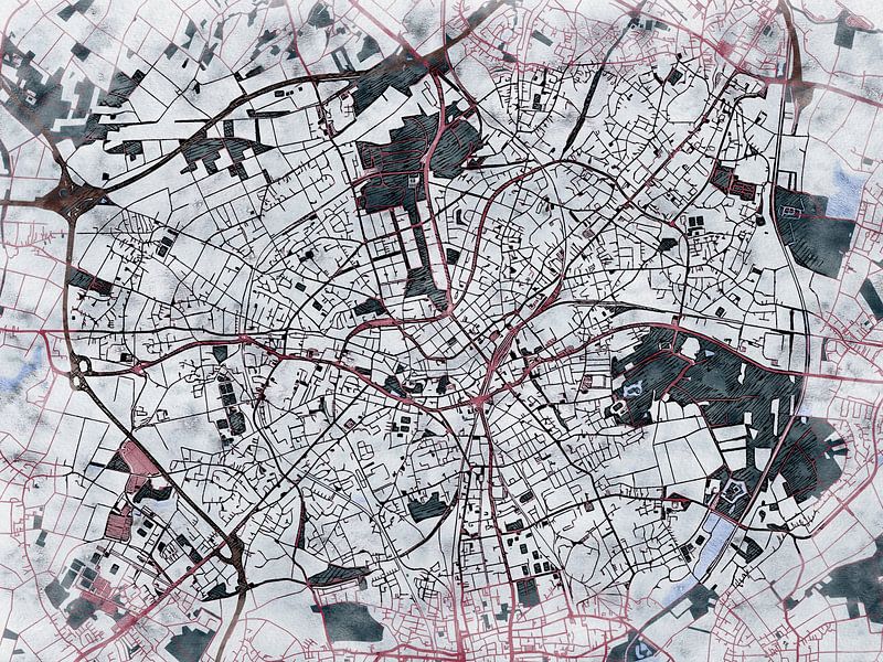 Map of Mönchengladbach with the style 'White Winter' by Maporia