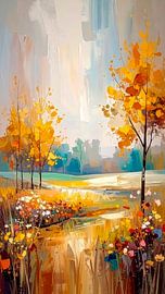 Golden Autumn Landscape with Abstract Trees and Warm Tones - 1