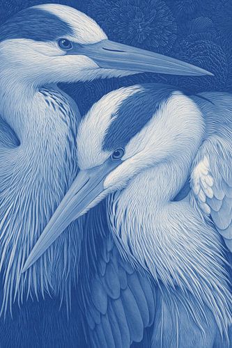 Blauwe reigers (Delfts stijl)