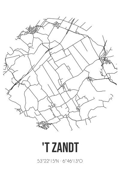 't Zandt (Groningen) | Map | Black and white by Prints of Place