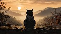 Contemplative cat at sunrise