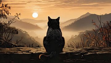 Contemplatieve kat bij zonsopgang van Martine Affre Eisenlohr