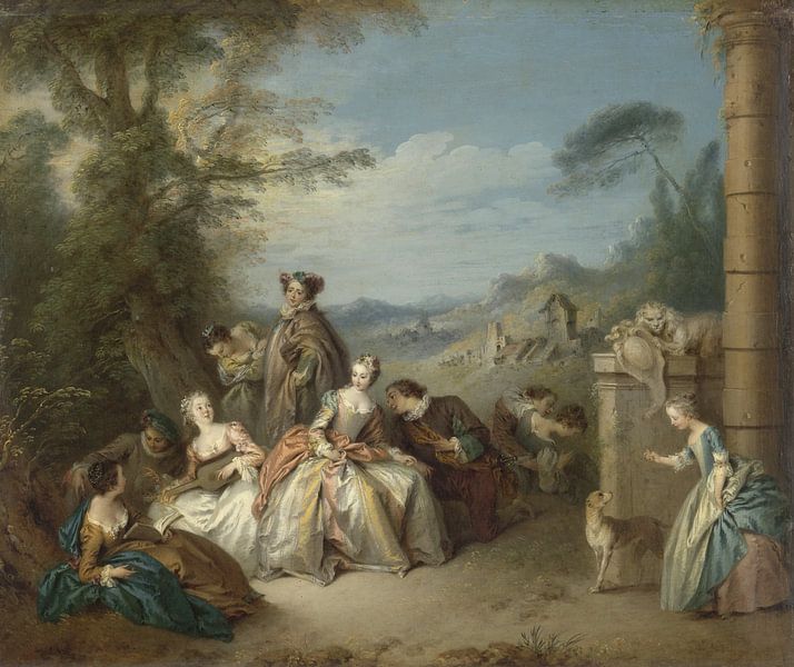 Fête galante in een landschap, Jean Baptiste François Pater van Meesterlijcke Meesters