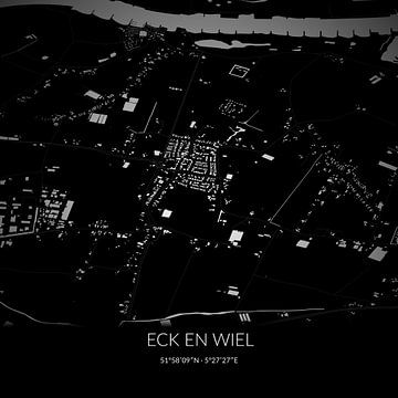 Zwart-witte landkaart van Eck en Wiel, Gelderland. van Rezona