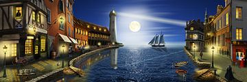 Nostalgischer Hafen im Mondlicht
